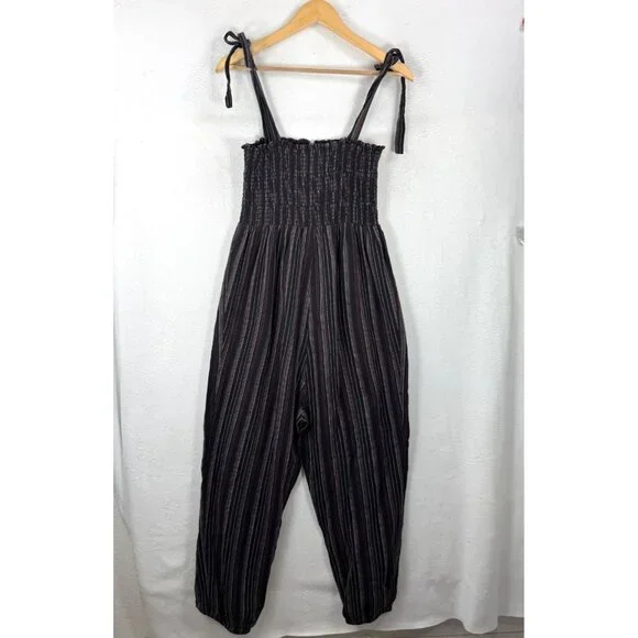 Hatch Jojo Smocked‎ Jumpsuit striped bow tie 90s beach boho sz 2 - Picture 3 of 9